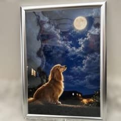 ミニチュアダックスフンド 中秋の名月 満月夜の横顔イラスト アートフレーム付きのサムネイル