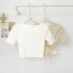 韓国バックオープン クロップドTシャツ ホワイトのサムネイル