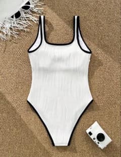 SHEIN バイカラー ワンピース水着 ホワイト ブラックのサムネイル