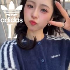 アディダス　フラッフィーニットカーディガン adidas L りなてぃ 新品L⭐️adidas フラッフィーニットカーディガン ナイトインディゴ