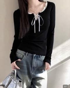 SHEIN トップス 黒 リボンのサムネイル