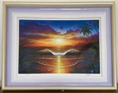 キモ「黄金の一時」海景 夕日 版画 額装 版画 インテリアアート #502 キモ「黄金の一時」海景 夕日 版画 額装 版画 インテリアアート #502
