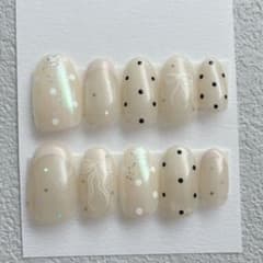 【現品】即日発送！ネイルチップ ドットネイル フレンチ マグネットネイル リボンのサムネイル