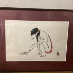 清水 崑 河童図 【かっぱ天国】 水墨彩色画 木枠額装 肉筆画