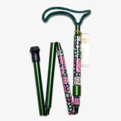 【イージーフィット】緑バラ花・折りたたみ式ステッキ☆チャップリン（701） 未使用】折りたたみ杖 イージーフィット バラ柄お洒落杖☆チャップリン