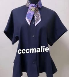 cccmalie ペプラム半袖ブラウス　限定色　ネイビー　紺 シーマリーcccmalie 半袖ペプラムブラウス ネイビー 紺 日本製 - メルカリ