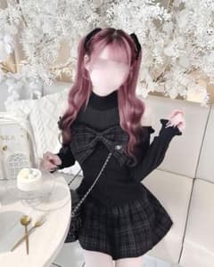 ♡ HONEYMEW ハニーミュウ チェックリボン肩空きプリーツワンピース