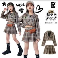 キッズダンス衣装 セットアップ チェック ヘソ出し ジャケット セットアップのサムネイル