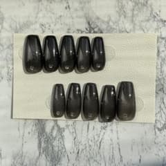 ネイルチップ バレリーナロング ブラックマグ ストーン　マグネットネイルのサムネイル