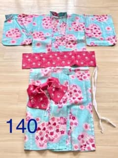浴衣 女の子　140 ゆかた　帯付き　セット子ども　夏祭り　子供のサムネイル