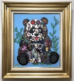 F10号】ジミー大西【パンダ】肉筆/表裏サイン有り/手描/油彩/額縁/背景