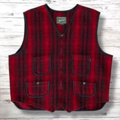 ウールリッチ woolrich ベスト チェック 赤黒 XL 1832 - メルカリ