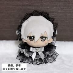 Antique-style frilled dress and headpiece set for plush toys, black x silver