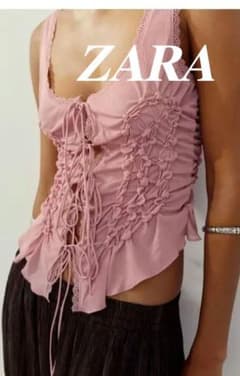 and marry リボンギャザートップス　ピンク 新品】ZARA リボン付きギャザートップス ピンク（S） - メルカリ