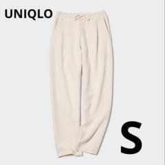 美品UNIQLOユニクロドライスウェットタックテーパードパンツS オフホワイト