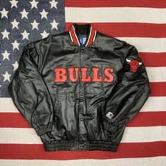 超希少 美品 90s STARTER シカゴ・ブルズ レザージャケット 刺繍 
