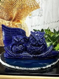 天然石 ラピスラズリのふくろうの親子の置物です。工芸品！一点物！ 天然石 高品質 ラピスラズリ フクロウ 親子 カービング 再入荷⭐️2847