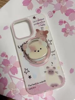 iPhone16promaxスマホケース 猫と犬のイラスト付き スタンド機能付きのサムネイル