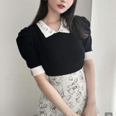 shein パール襟 半袖ニット ブラック Mサイズのサムネイル