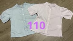 フリルネック半袖ブラウス2枚セッ110cmブルーピンク女の子双子新品⚠︎訳ありのサムネイル