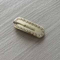 美品】PRADA ヘアピン バレッタ ラインストーン ヘアアクセ ホワイト 