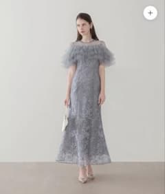 【LEJA】フロントチュールフリルフラワースパンコールマーメイドワンピースドレスのサムネイル