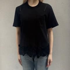 sacai サカイ 裾レース切替 ポケット付き 半袖Tシャツ ブラック - メルカリ