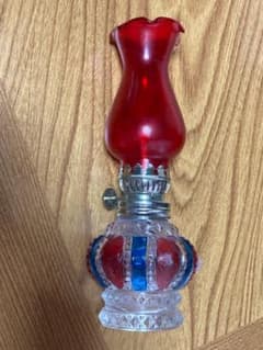 CROWN アンティーク石油ランプ 赤青ガラス 箱取説無昭和レトロ