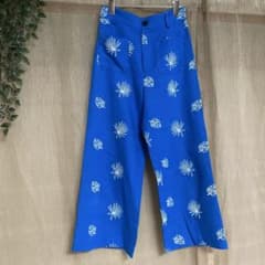 ZARA Botanical Leaf Embroidered Wide-Leg Pants, Blue