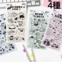 4Q- 1／コラージュ素材 クリアスタンプ シリコン 手帳デコ セット