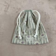 ハンドメイド 巾着袋 ローズ柄 ストライプ 小物入れのサムネイル