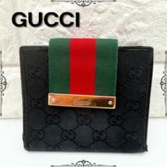 GUCCI シェリーライン GGキャンバス 二つ折り財布 ブラック - メルカリ