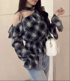 NICE CLAUP 2wayワンショルブラウス チェック Freeのサムネイル
