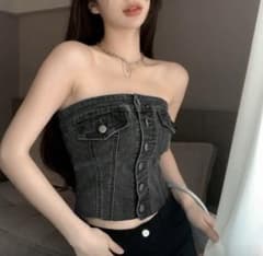 shein Dazy ダークデニム ベアトップ Sのサムネイル