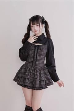 NoGenki バックレースアップ チェックミニワンピ×ショートパンツのサムネイル
