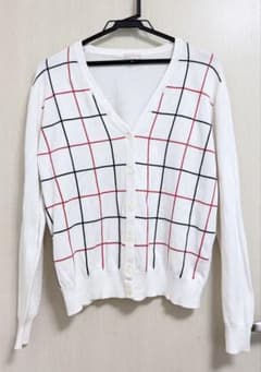 美品 Burberrys ベージュタグ カーディガン ホワイト チェック柄 Mのサムネイル