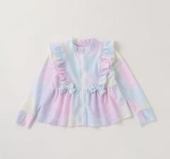 新品未使用 90cm メゾピアノ レインボー 肩フリルラッシュガード 