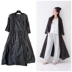 nest Robe リネンカシュクールワンピース スミクロ ブラック 羽織り