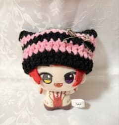 ちびぐるみ用ねこ耳ニット帽〜黒×ピンク〜のサムネイル
