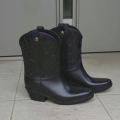 ☆梅雨に備えて☆レインブーツウエスタン風　黒　Мサイズ