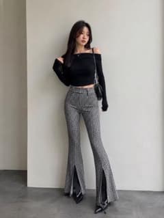 Bershka千鳥柄スリットフレアパンツのサムネイル