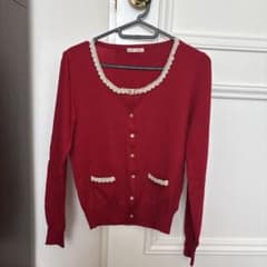L'EST ROSE レース装飾 長袖カーディガン レッドのサムネイル