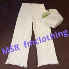 ホワイトデニム　ワイドパンツ　フリンジ付きMSR fmclothingのサムネイル