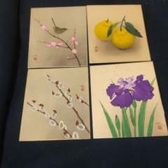 日本画家 平野勝 肉筆色紙四点 雪柳菖蒲柚子梅鶯 師龍子 - メルカリ