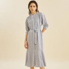 【美品】グレースクラス リネンタッチストライプワンピース ラベンダー 36 美品】グレースクラス リネンタッチストライプワンピース ラベンダー