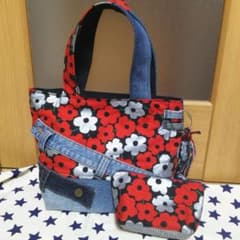 ハンドメイドトートバッグ ファスナーポーチセット      デニムリメイクバックのサムネイル