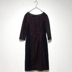 24h限定出品⚠️CdeC 黒と赤のツイード 七分袖ワンピース S