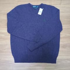 新品　POLO RALPH LAUREN ラムウール Vセーター パープル Lのサムネイル