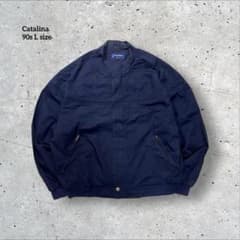 90s古着ダービージャケット ブルゾン カップショルダー ネイビー L