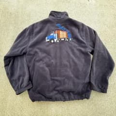 90s USA輸入　フリースジャケット　企業 ブラック　古着　ドローコードのサムネイル
